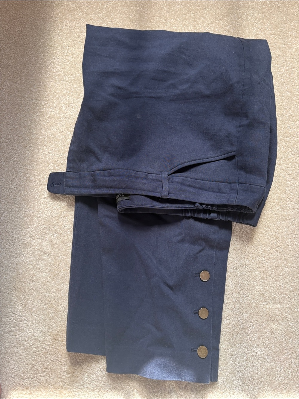 Women’s navy ankle pants, Talbots 24.  ankle button detail double clasp closure.